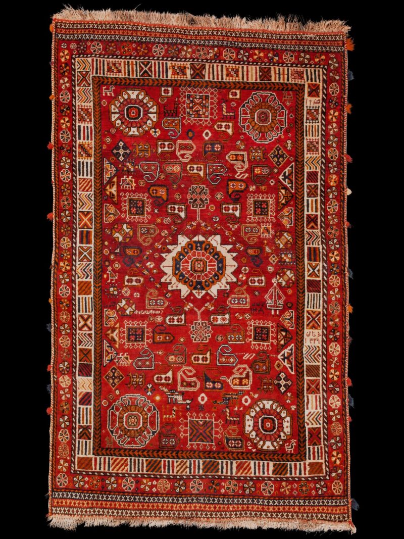 Punainen käsinsolmittu Gasghai-villamatto, 200 × 175 cm