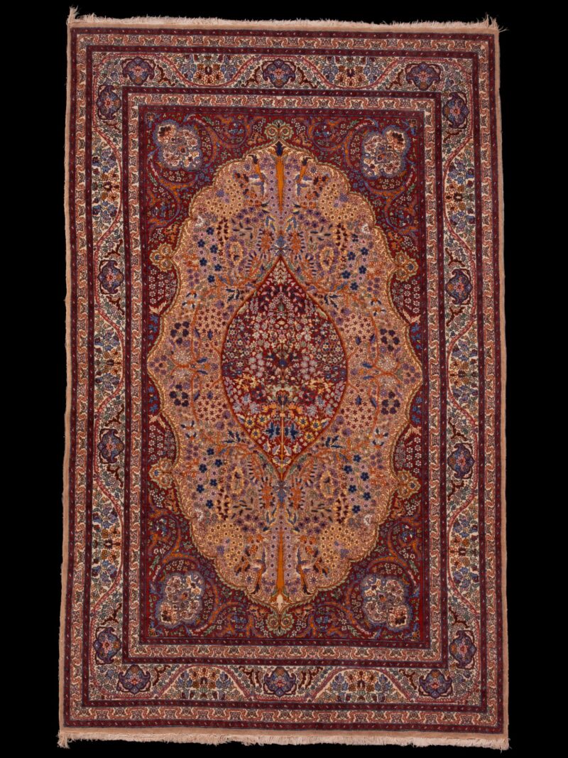 Maanläheinen käsinsolmittu Ghom-villamatto, 227 × 140 cm