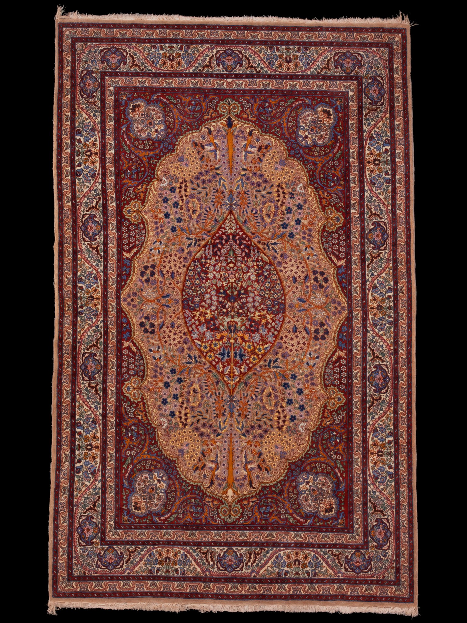 Maanläheinen käsinsolmittu Ghom-villamatto, 227 × 140 cm