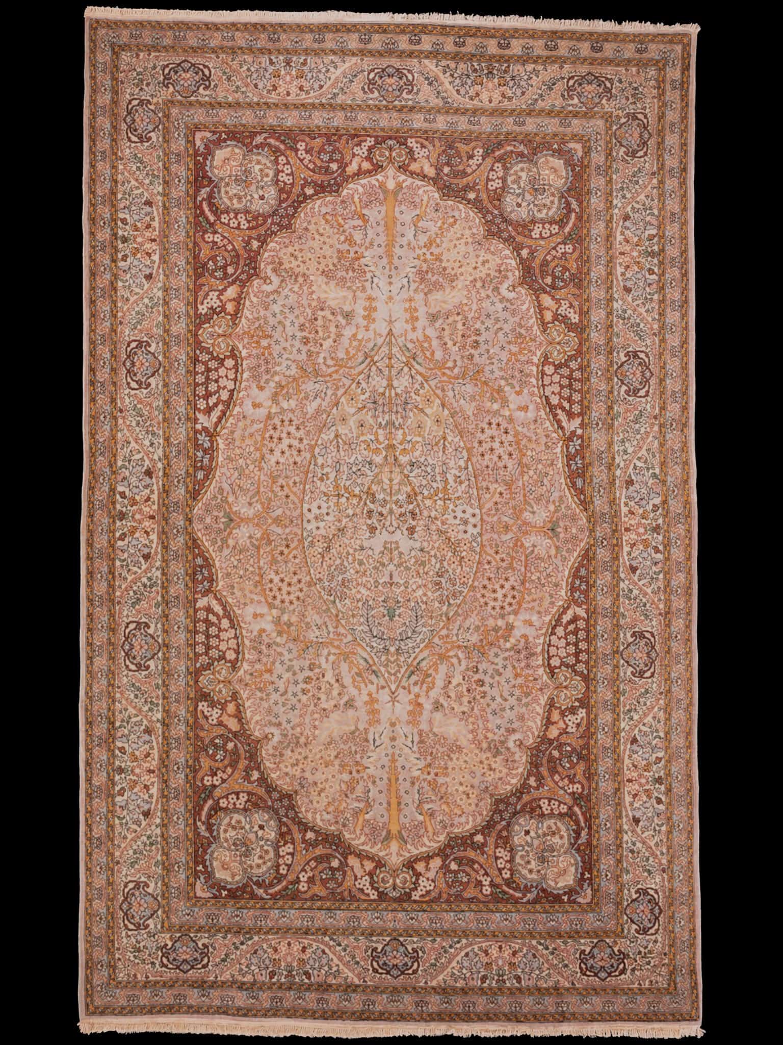Vaalea käsinsolmittu Ghom-villamatto, 228 × 141 cm