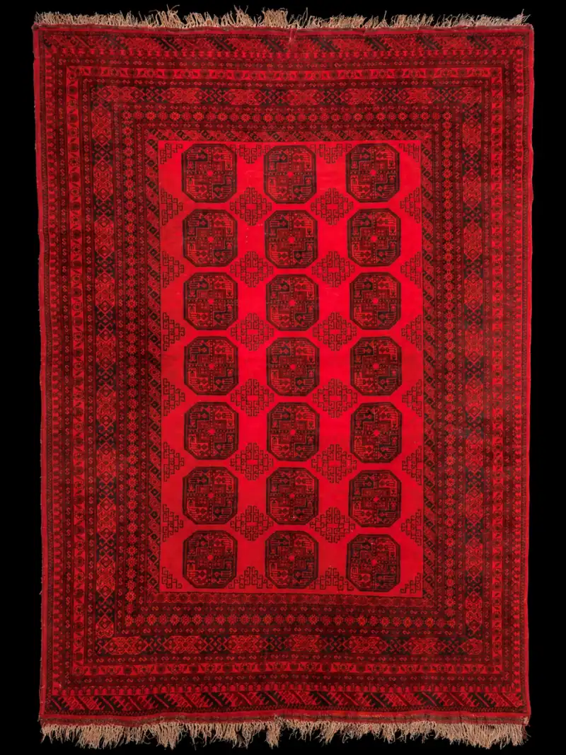 Rubiininpunainen Afgaanimatto 1960-luvulta – 300 x 200 cm