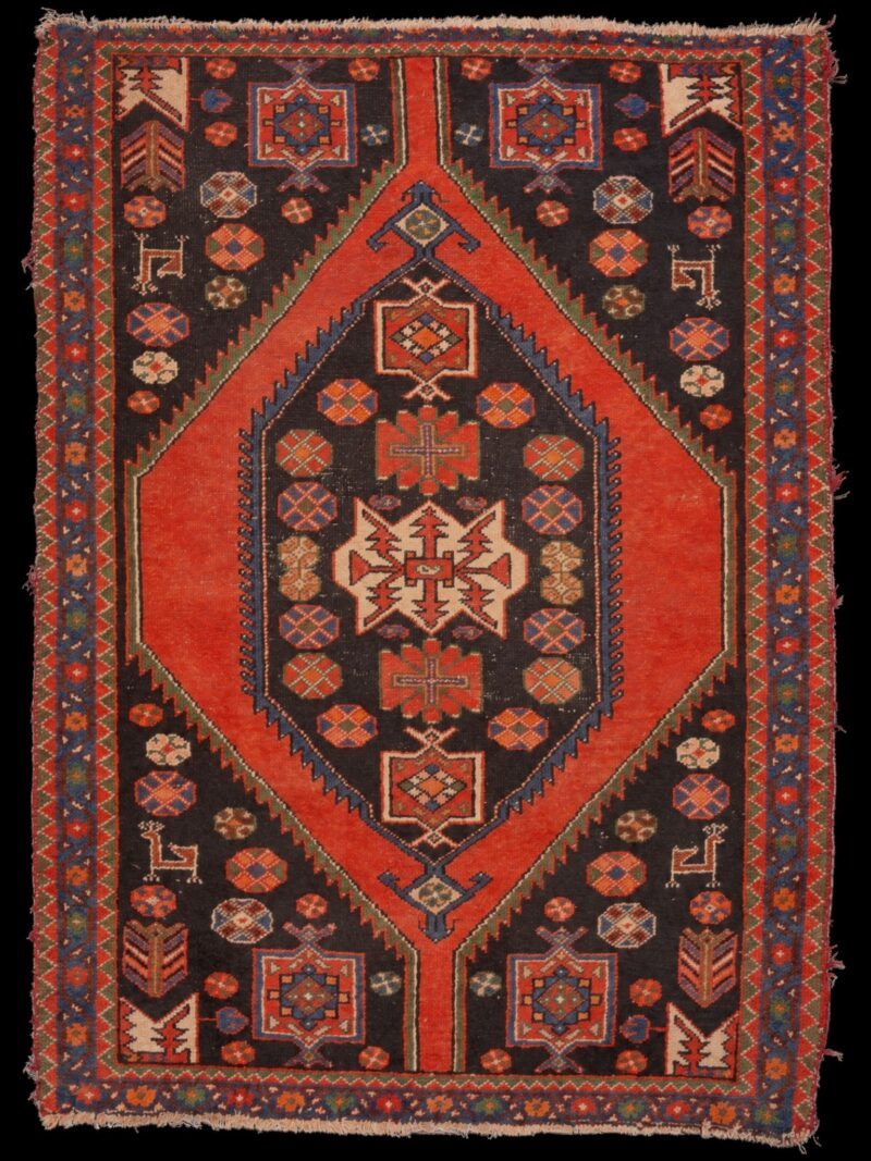 Punainen käsinsolmittu Hamadan-villamatto, 152 × 117 cm