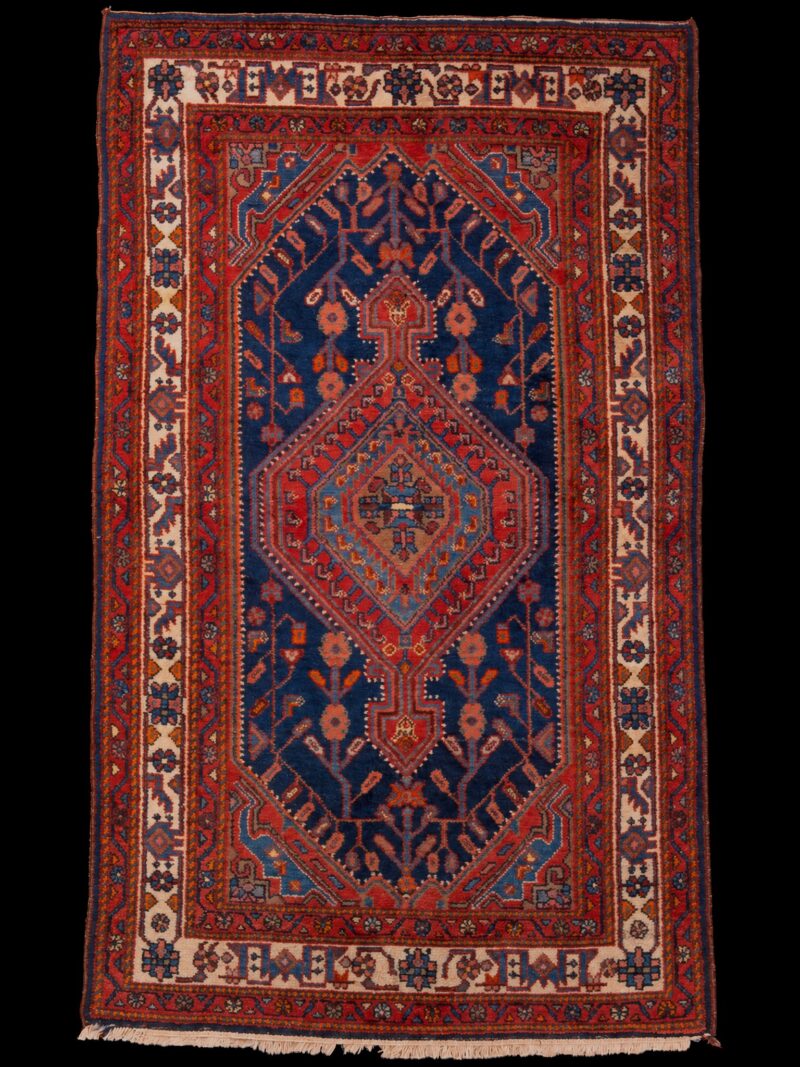 Punainen käsinsolmittu Hamadan-villamatto, 217 × 136 cm