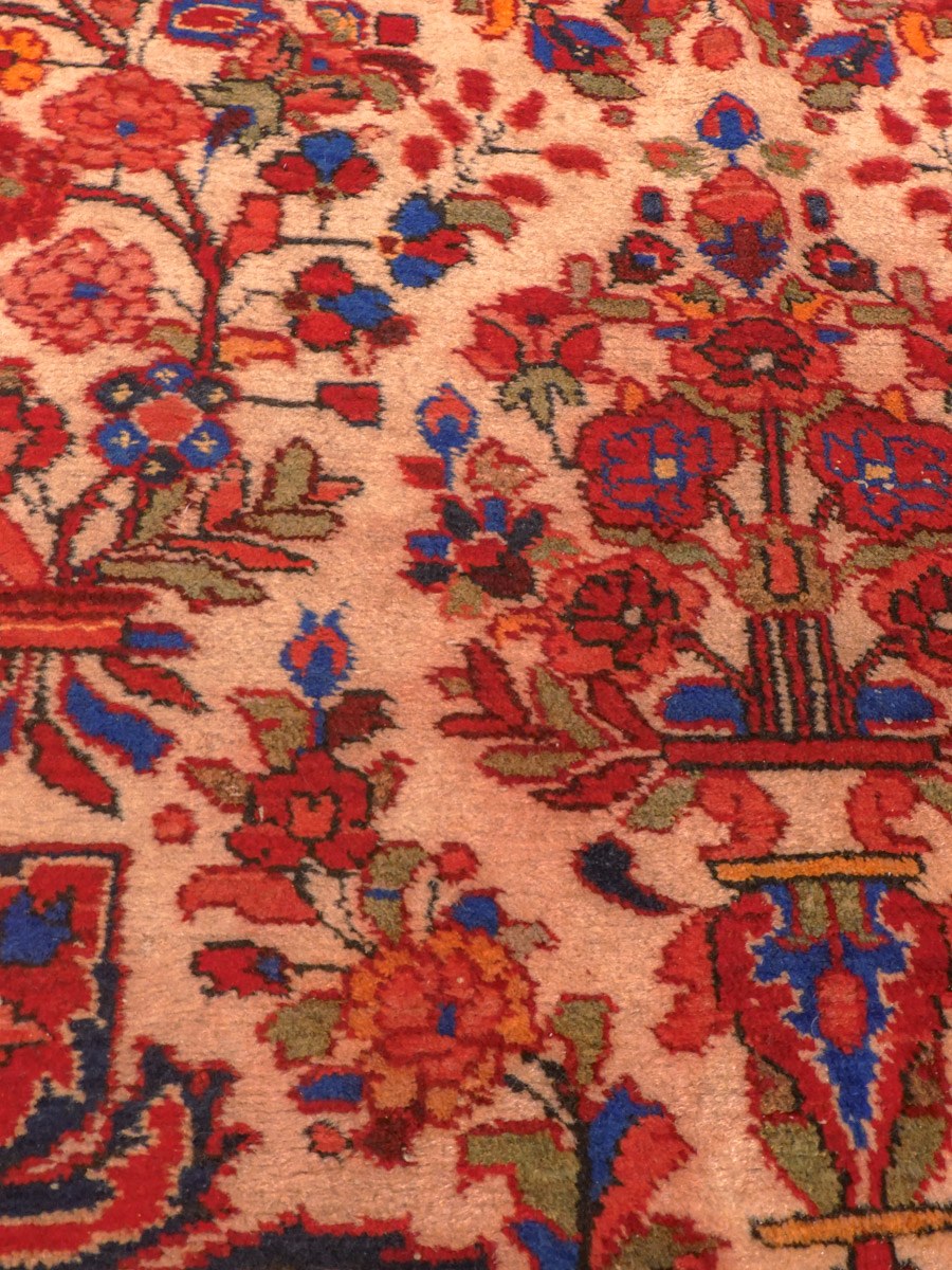Punainen käsinsolmittu Hamadan-villamatto, 222 × 143 cm