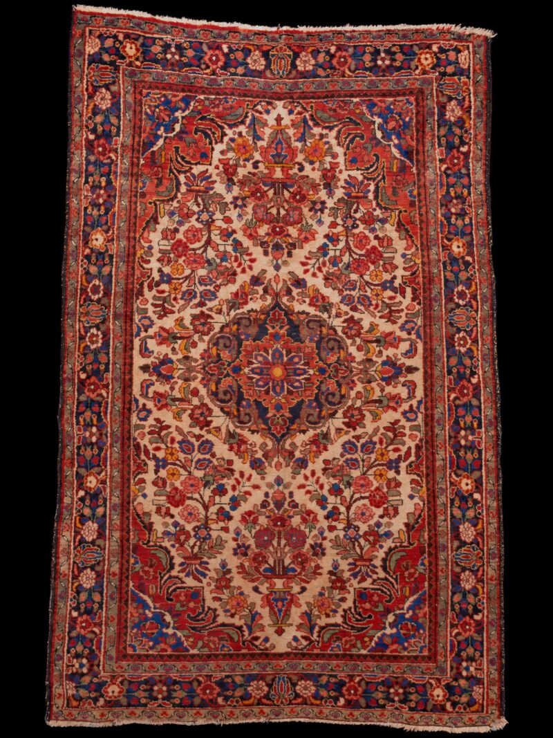 Punainen käsinsolmittu Hamadan-villamatto, 222 × 143 cm