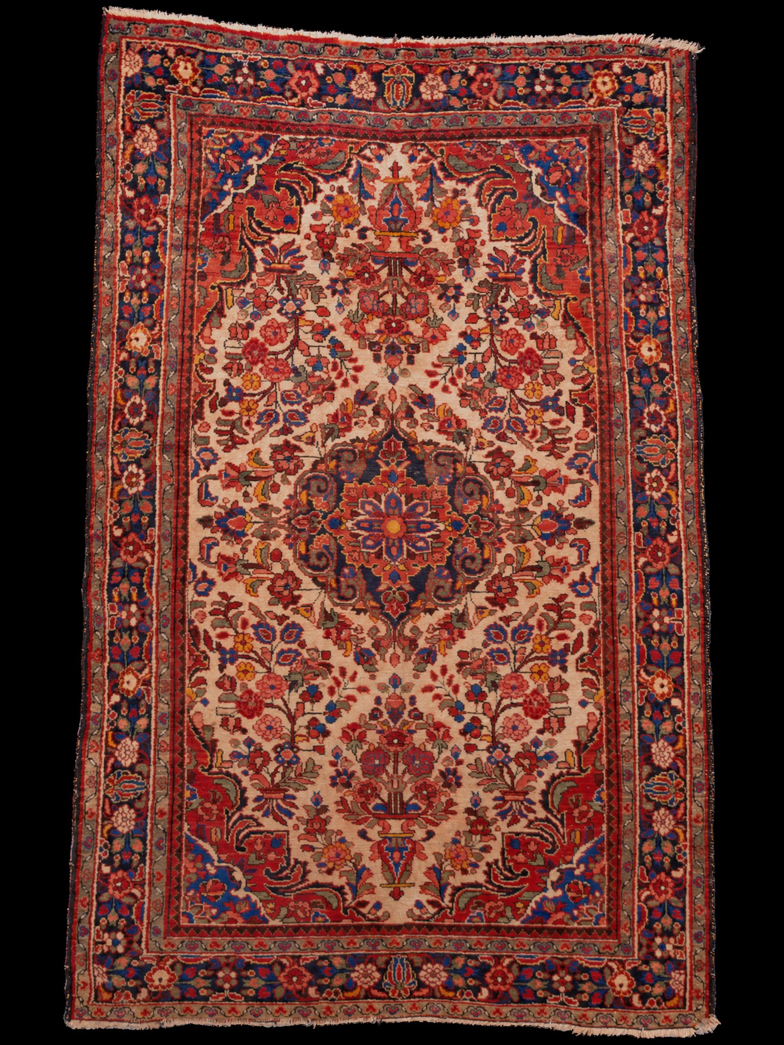 Punainen käsinsolmittu Hamadan-villamatto, 222 × 143 cm