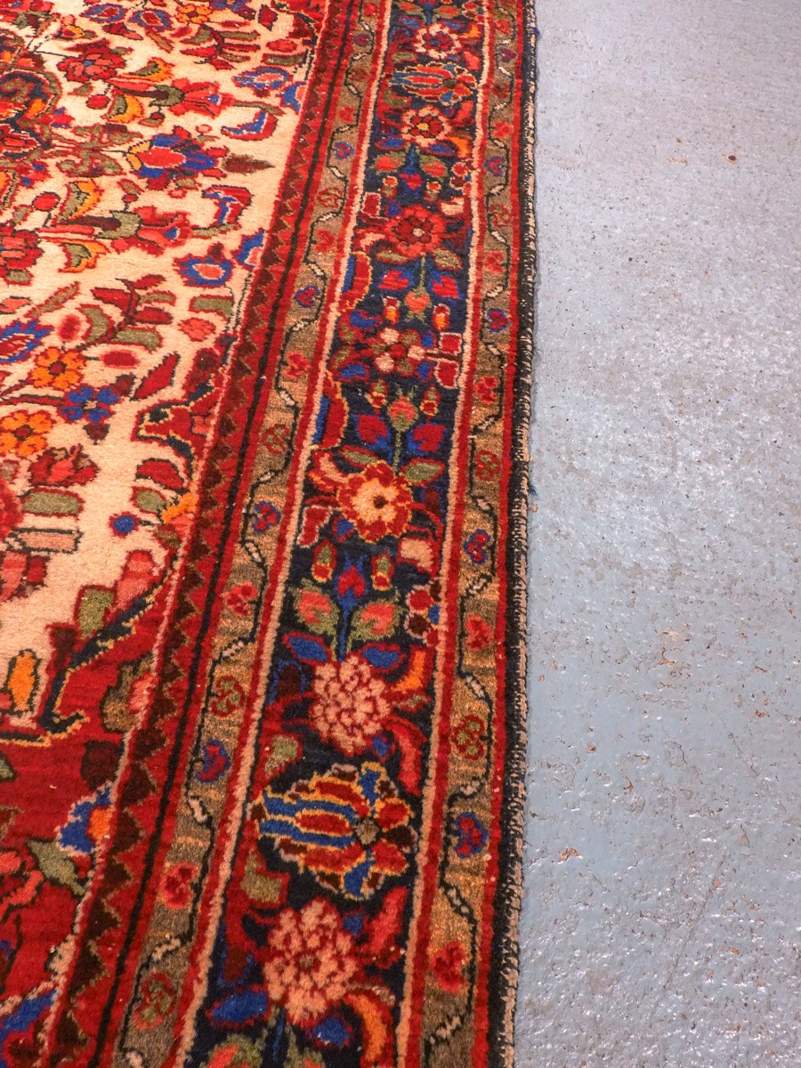 Punainen käsinsolmittu Hamadan-villamatto, 222 × 143 cm