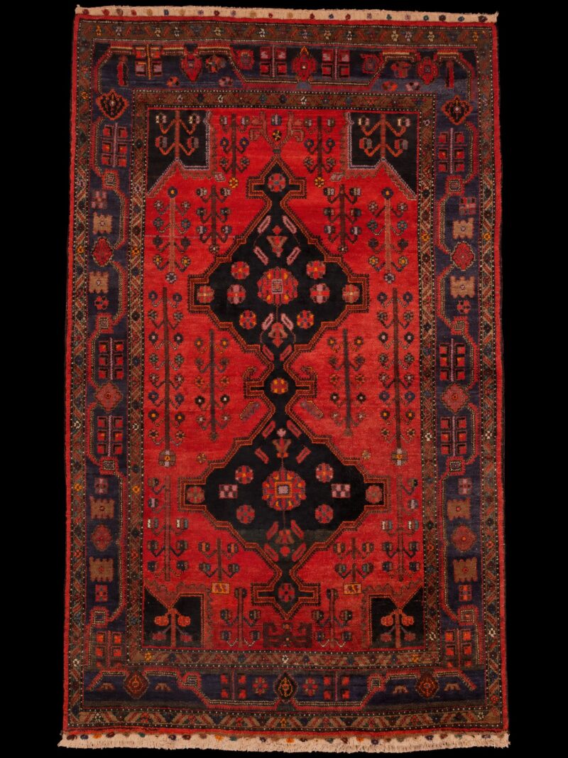 Punainen käsinsolmittu Hamadan-villamatto, 252 × 160 cm