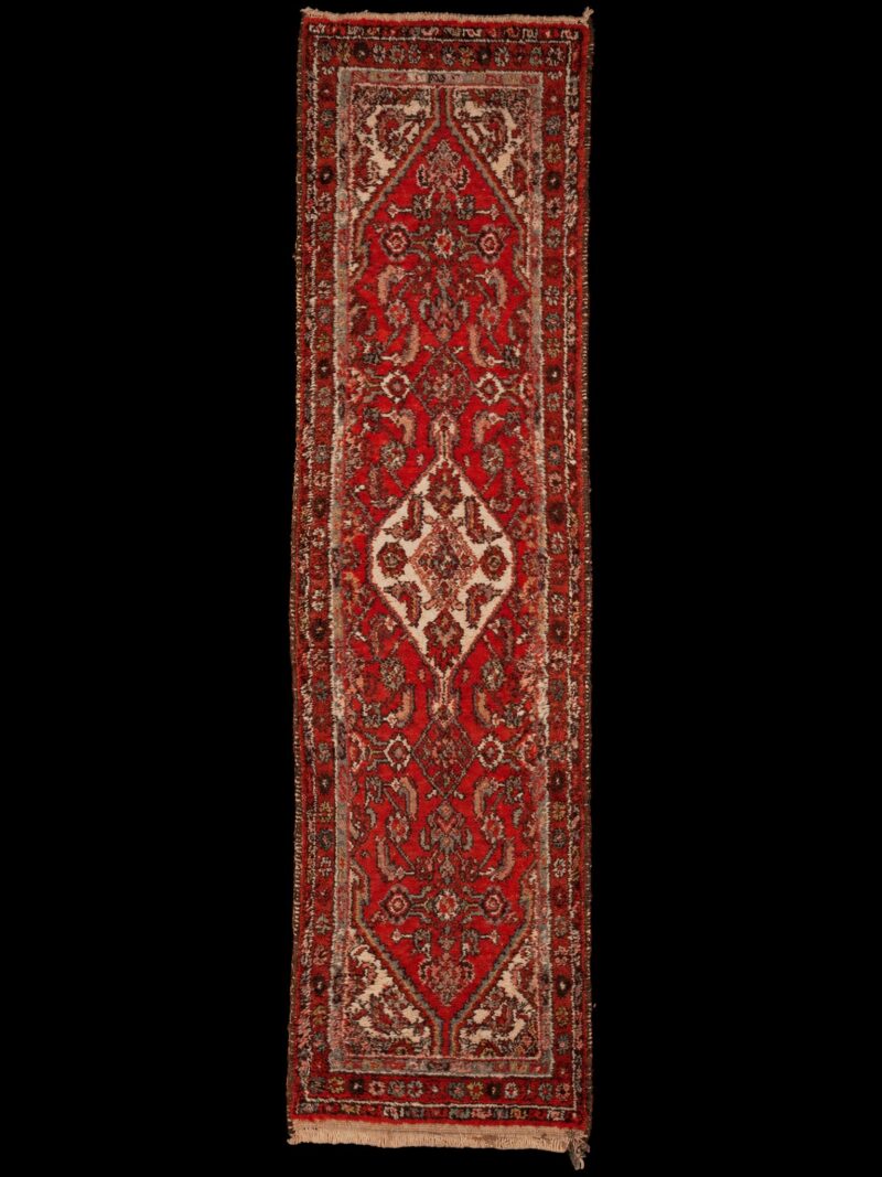 Punainen käsinsolmittu Hamadan-villamatto, 261 × 71 cm