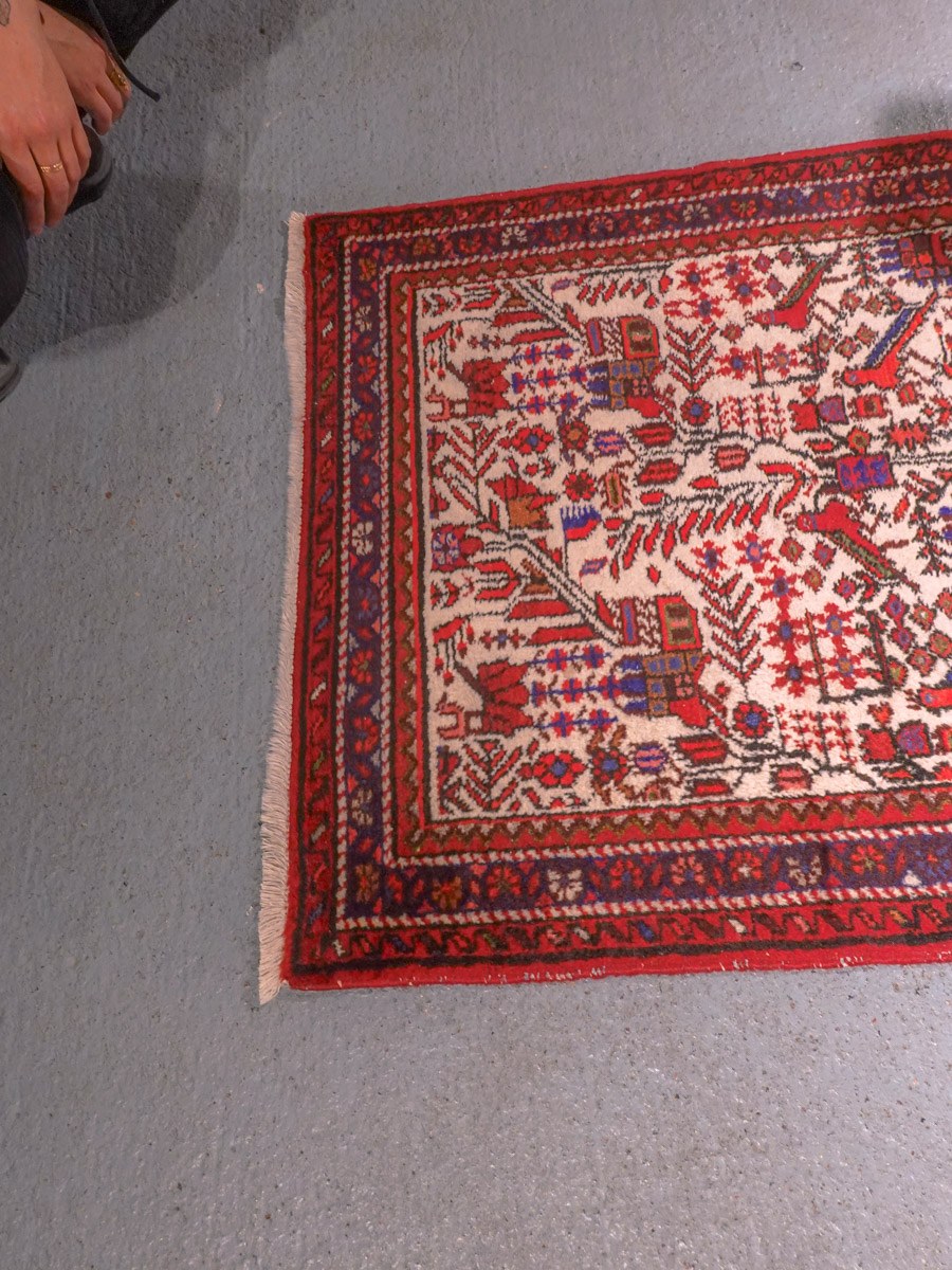 Punainen käsinsolmittu Hamadan-villamatto, 291 × 83 cm