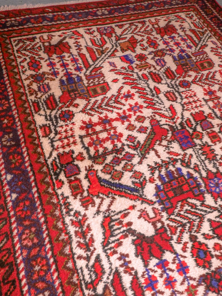 Punainen käsinsolmittu Hamadan-villamatto, 291 × 83 cm