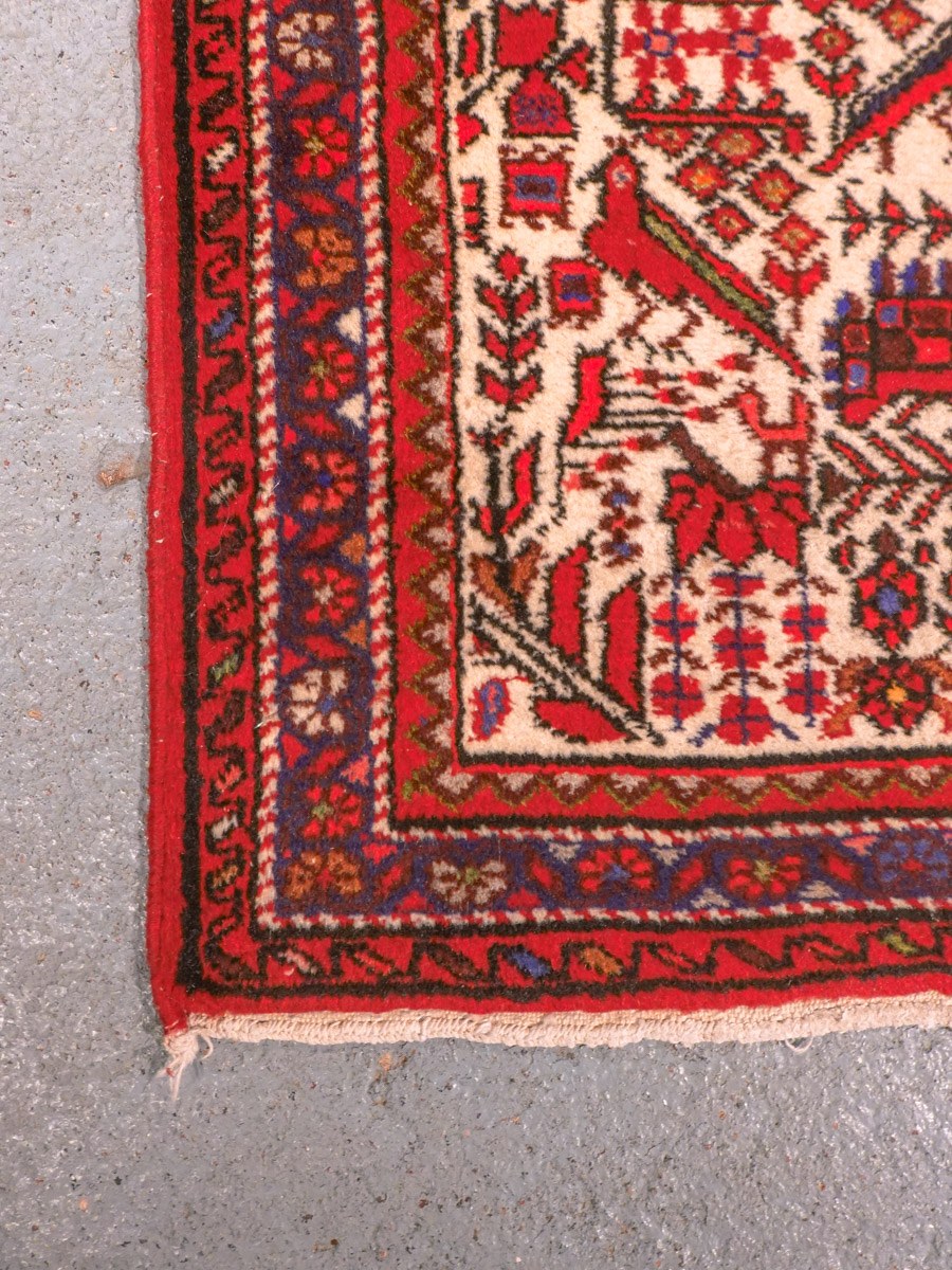 Punainen käsinsolmittu Hamadan-villamatto, 291 × 83 cm