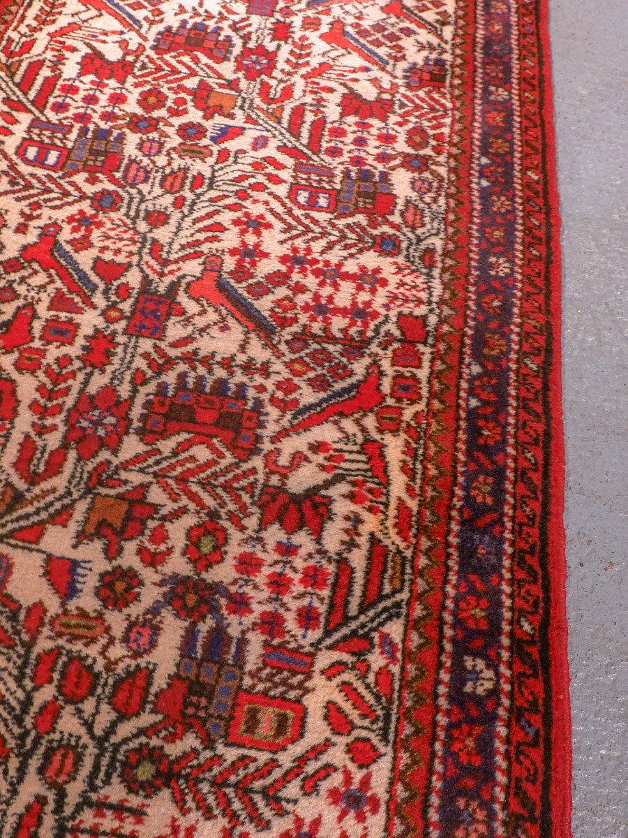 Punainen käsinsolmittu Hamadan-villamatto, 291 × 83 cm