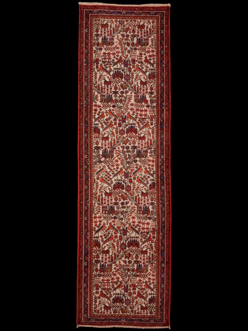 Punainen käsinsolmittu Hamadan-villamatto, 291 × 83 cm
