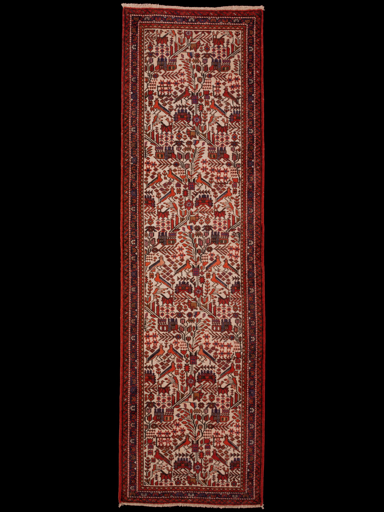 Punainen käsinsolmittu Hamadan-villamatto, 291 × 83 cm