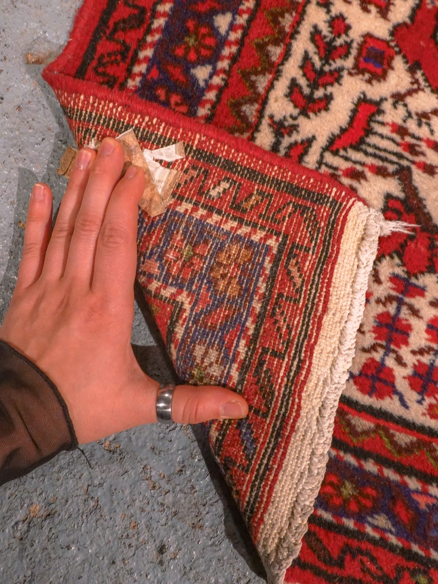 Punainen käsinsolmittu Hamadan-villamatto, 291 × 83 cm