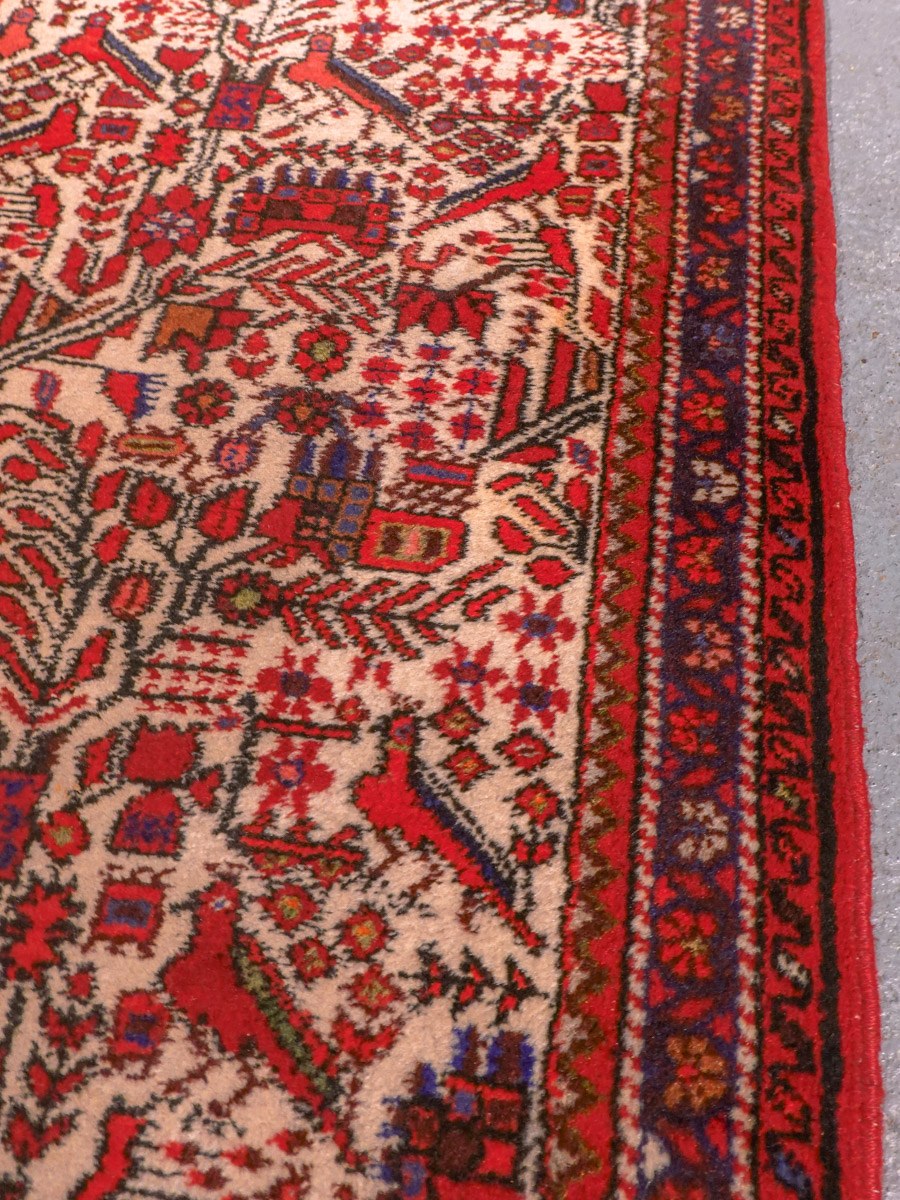 Punainen käsinsolmittu Hamadan-villamatto, 291 × 83 cm