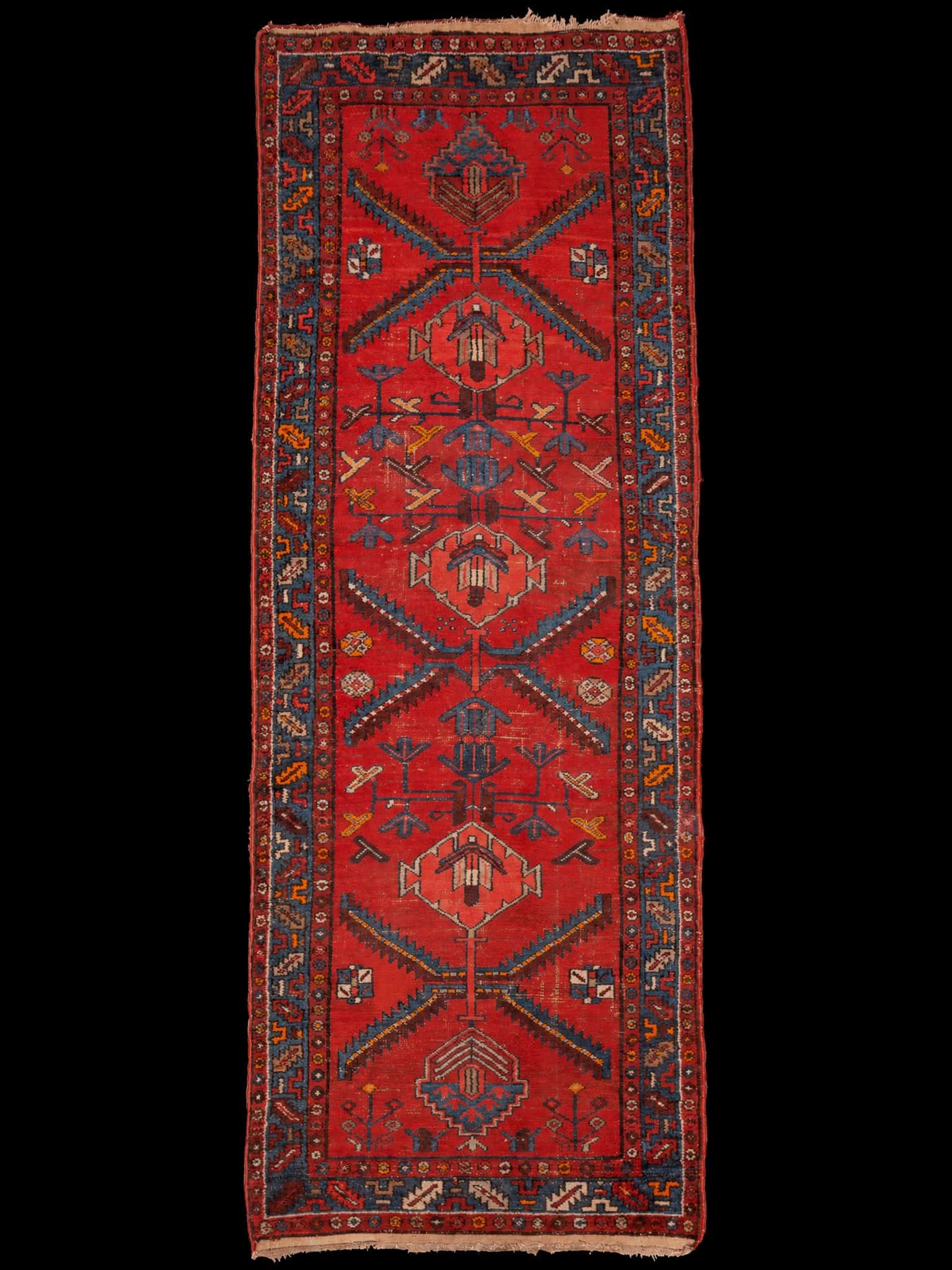 Punainen käsinsolmittu Hamadan-villamatto, 295 × 105 cm