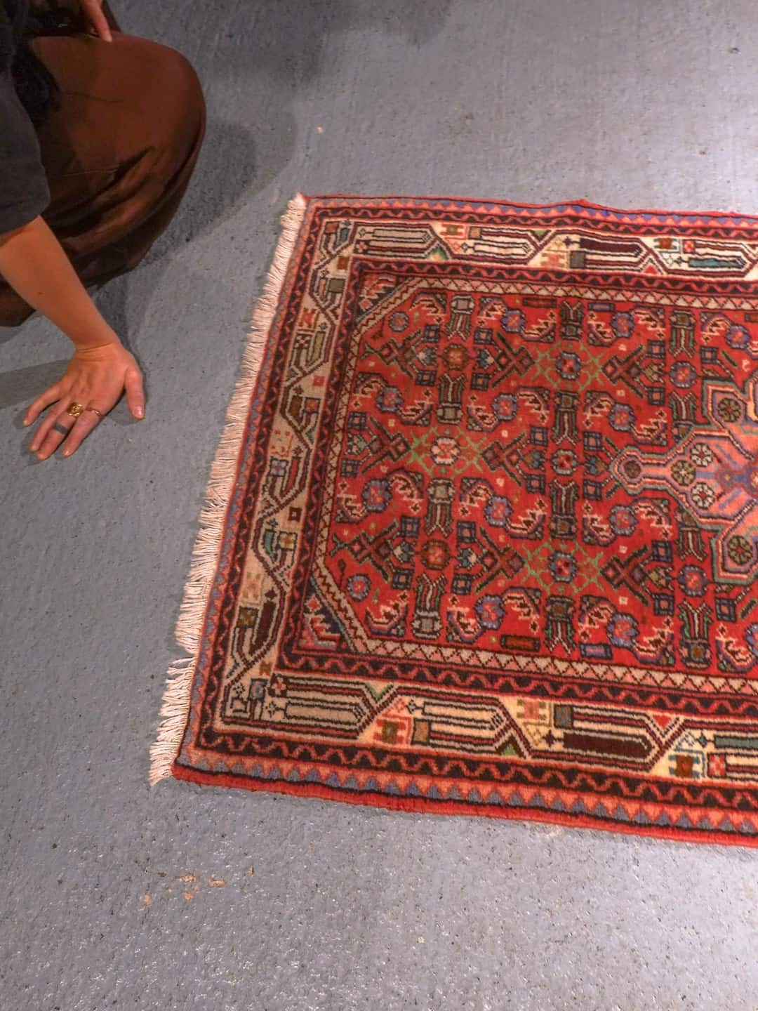 Punainen käsinsolmittu Hamadan-villamatto, 295 × 80 cm