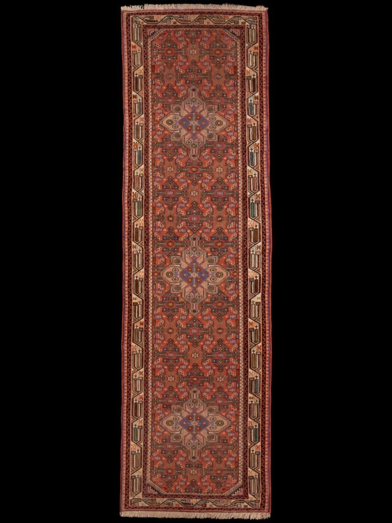 Punainen käsinsolmittu Hamadan-villamatto, 295 × 80 cm