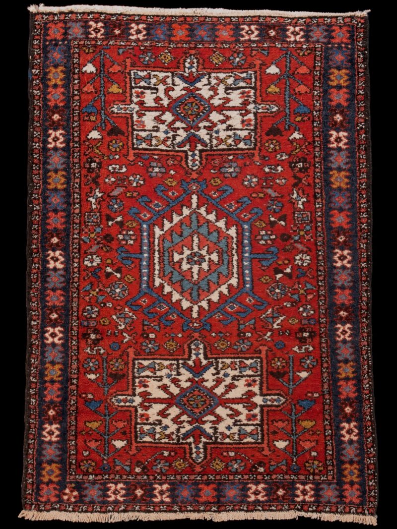 Punainen käsinsolmittu Heriz-villamatto, 148 × 104 cm