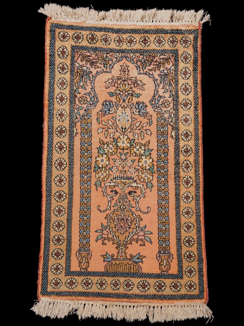 Punainen käsinsolmittu Kashmir-silkkimatto, 105 × 61 cm