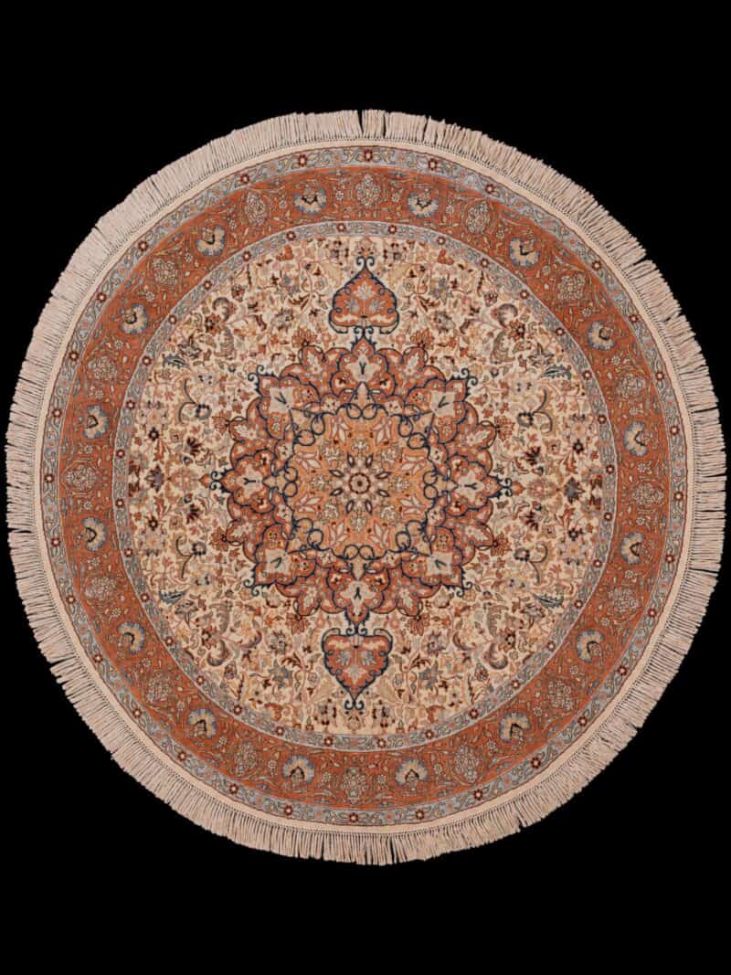 Vaalea käsinsolmittu Kashmir-silkkimatto, 152 × 152 cm