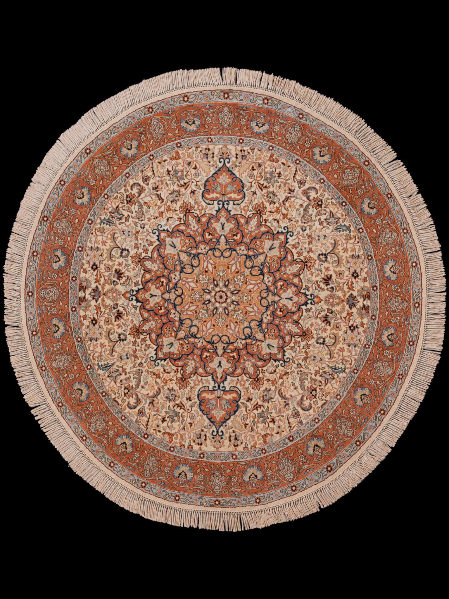 Vaalea käsinsolmittu Kashmir-silkkimatto, 152 × 152 cm