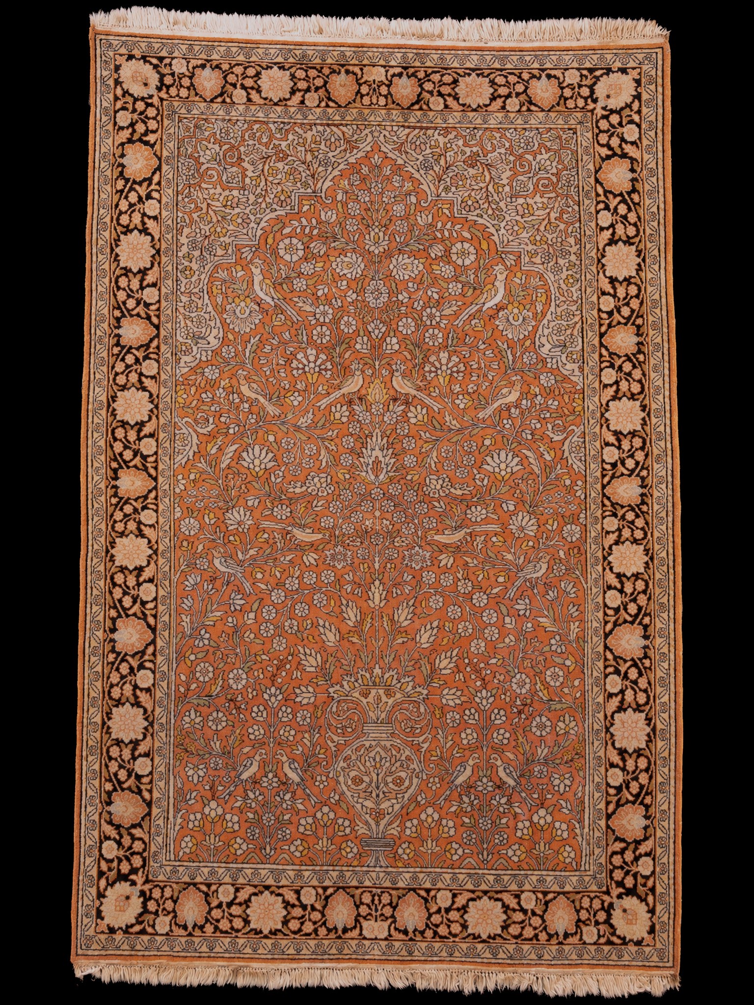 Maanläheinen käsinsolmittu Kashmir-silkkimatto, 194 × 123 cm