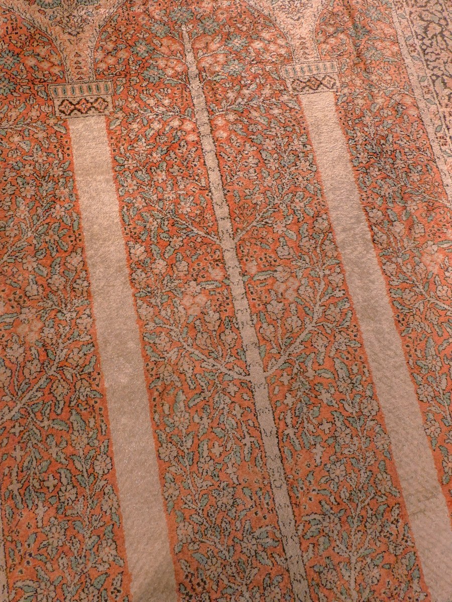 Maanläheinen käsinsolmittu Kashmir-silkkimatto, 197 × 127 cm
