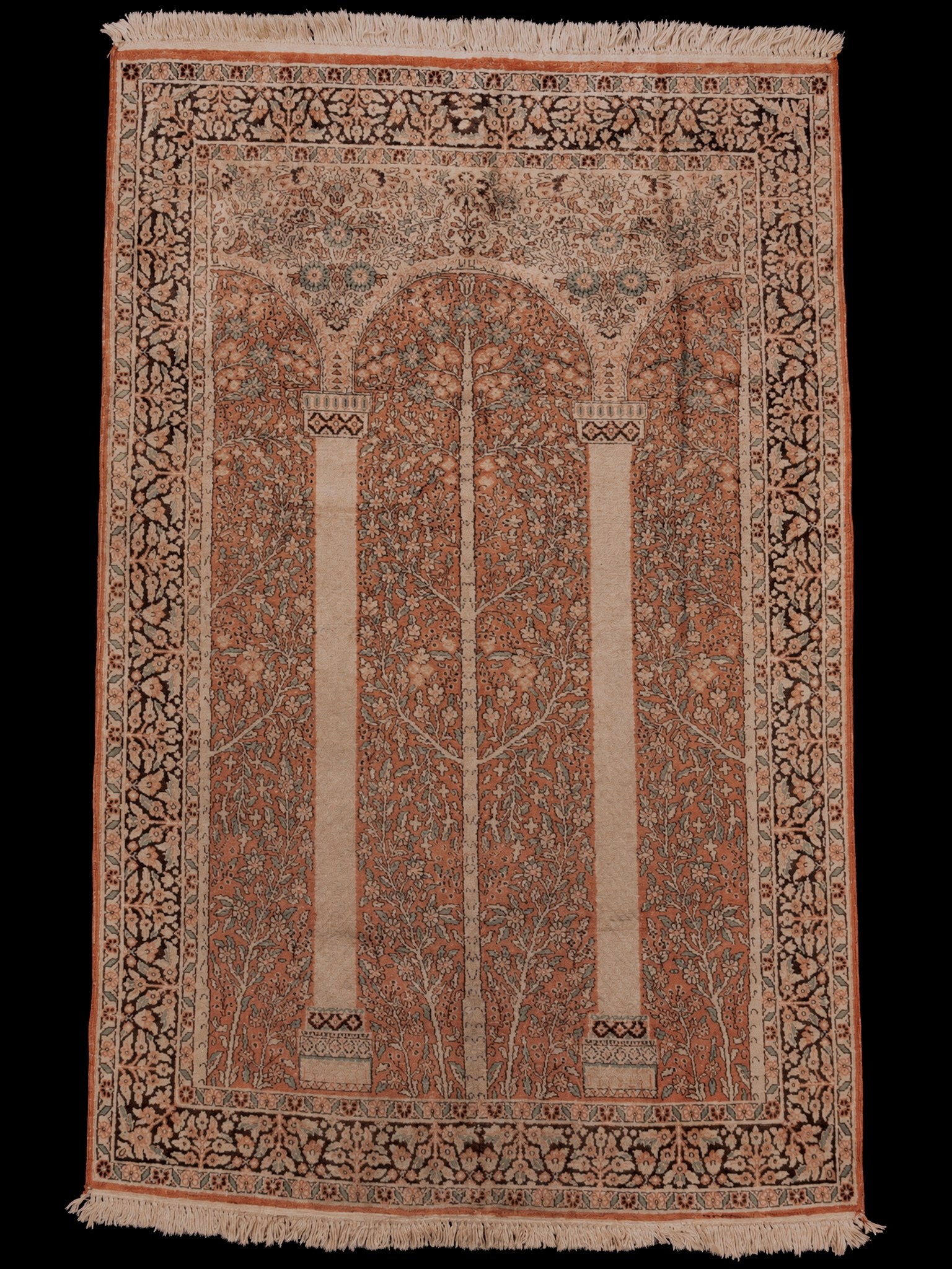 Maanläheinen käsinsolmittu Kashmir-silkkimatto, 197 × 127 cm