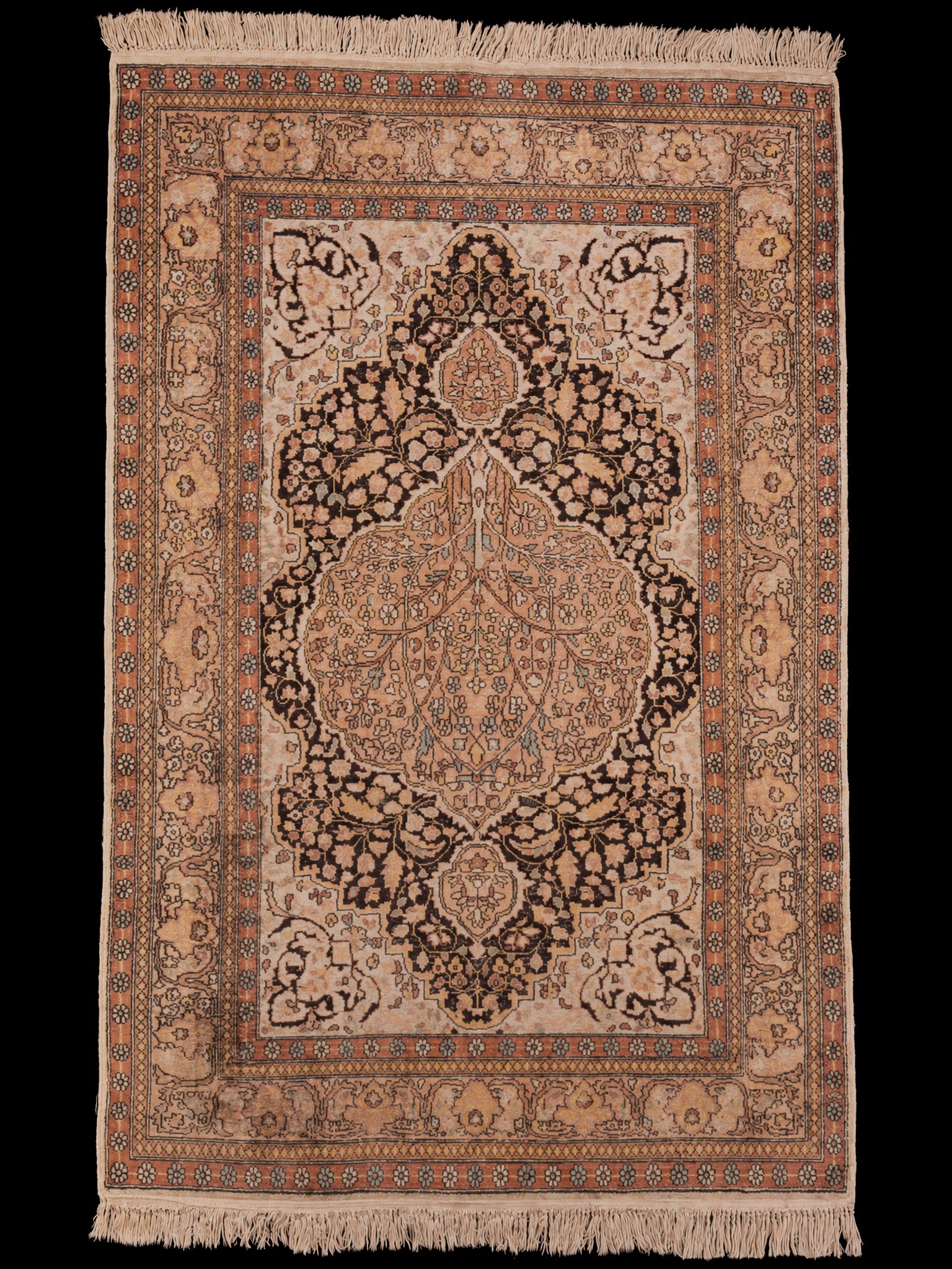 Vaalea käsinsolmittu Kashmir-silkkimatto, 200 × 127 cm