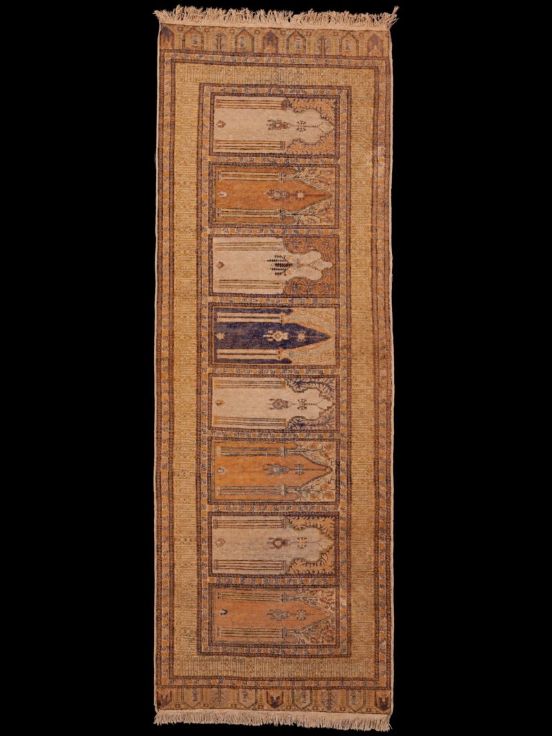 Maanläheinen käsinsolmittu Kayseri-silkkimatto, 232 × 80 cm