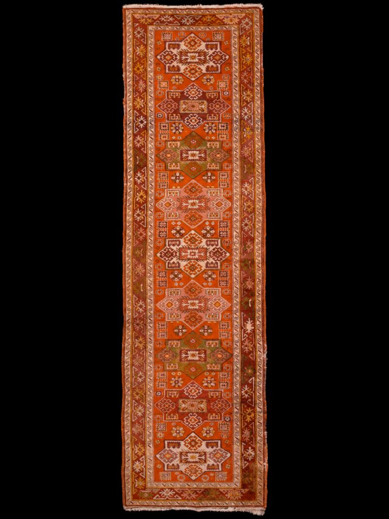 Punainen käsinsolmittu Kazakki-villamatto, 273 × 75 cm