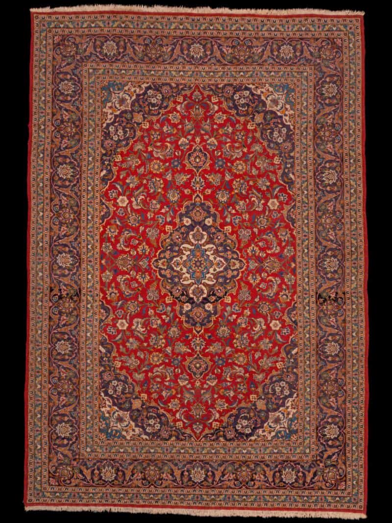 Punainen käsinsolmittu Keshan-villamatto, 350 × 250 cm
