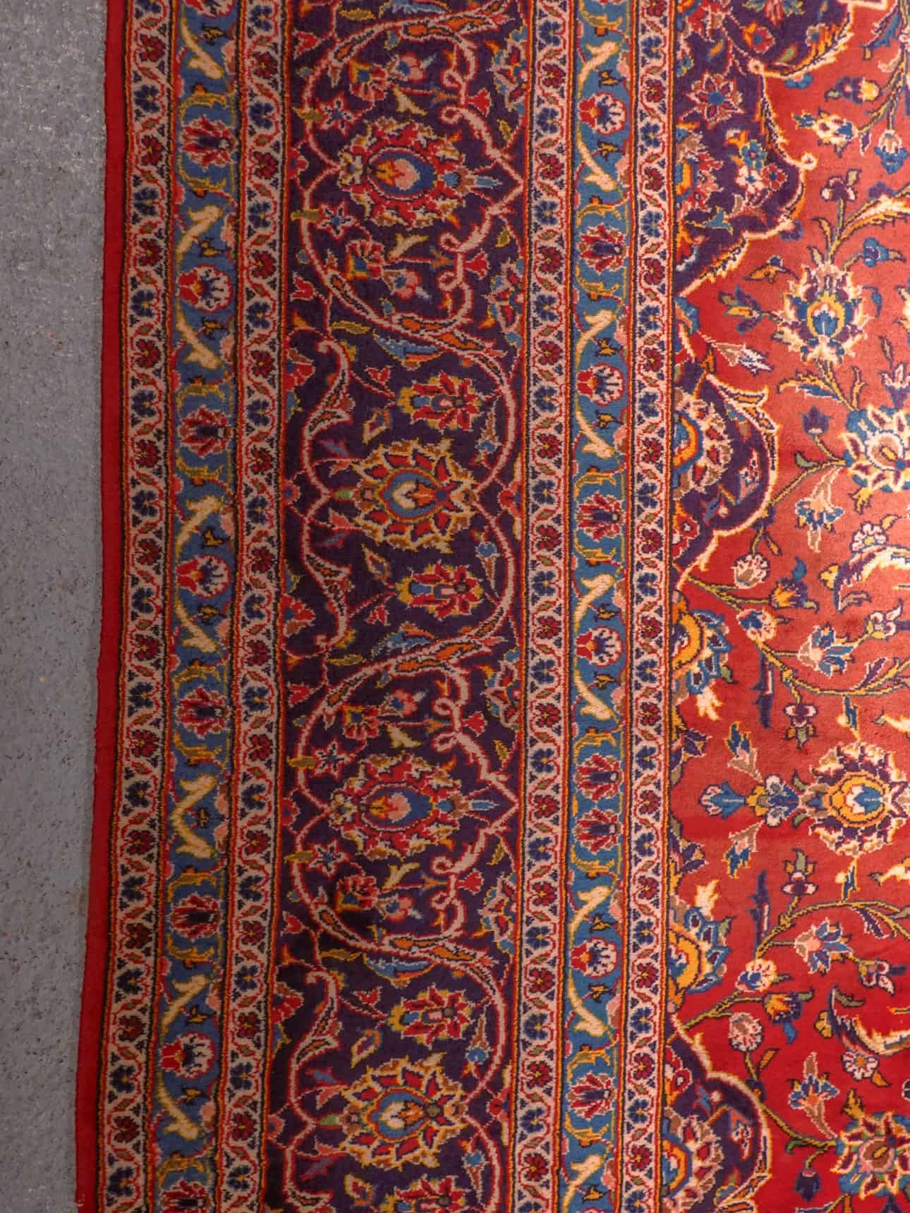 Punainen käsinsolmittu Keshan-villamatto, 400 × 300 cm