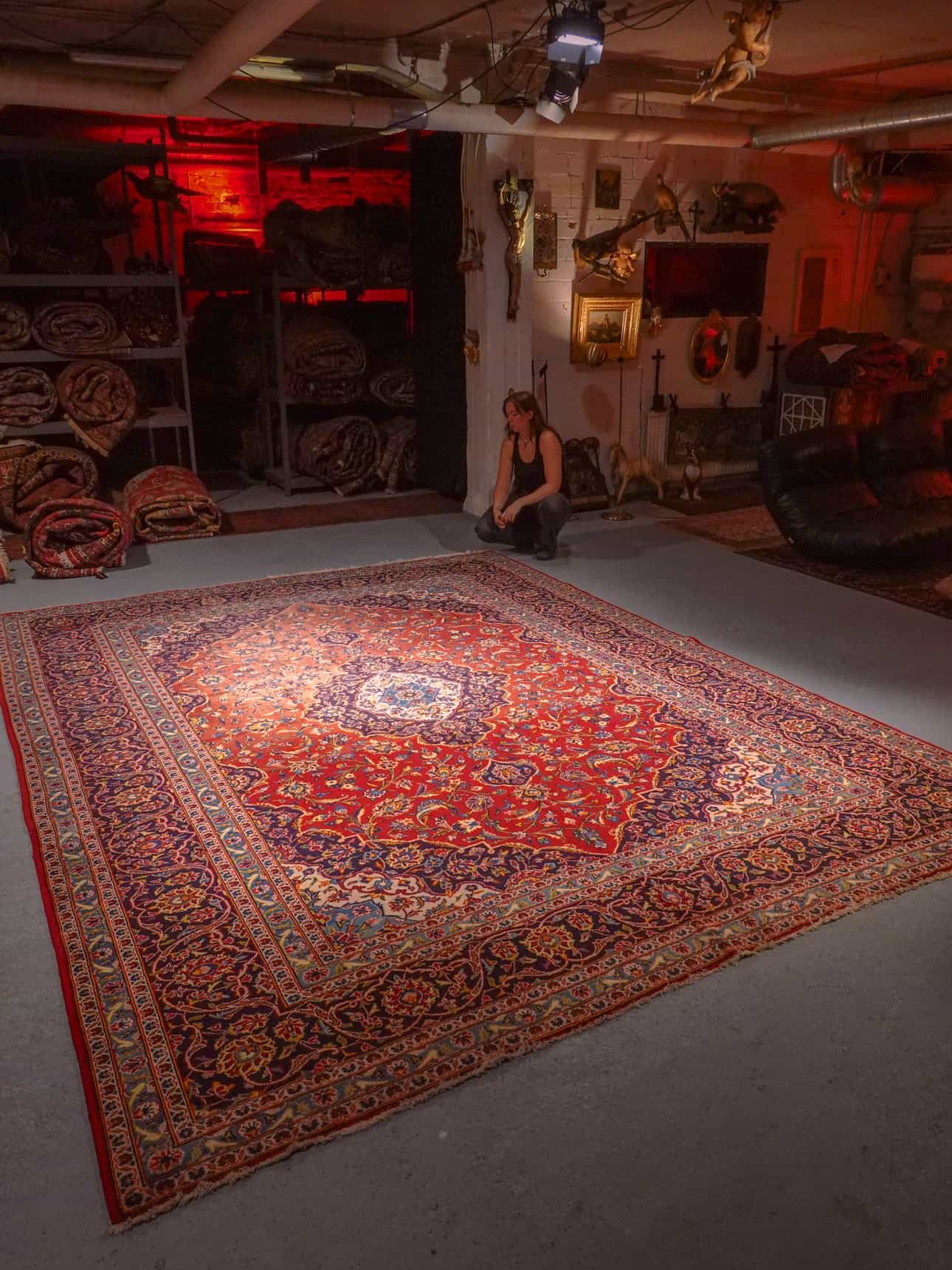Punainen käsinsolmittu Keshan-villamatto, 400 × 300 cm