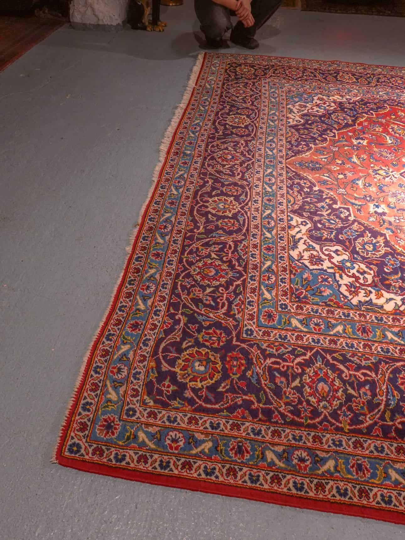 Punainen käsinsolmittu Keshan-villamatto, 400 × 300 cm