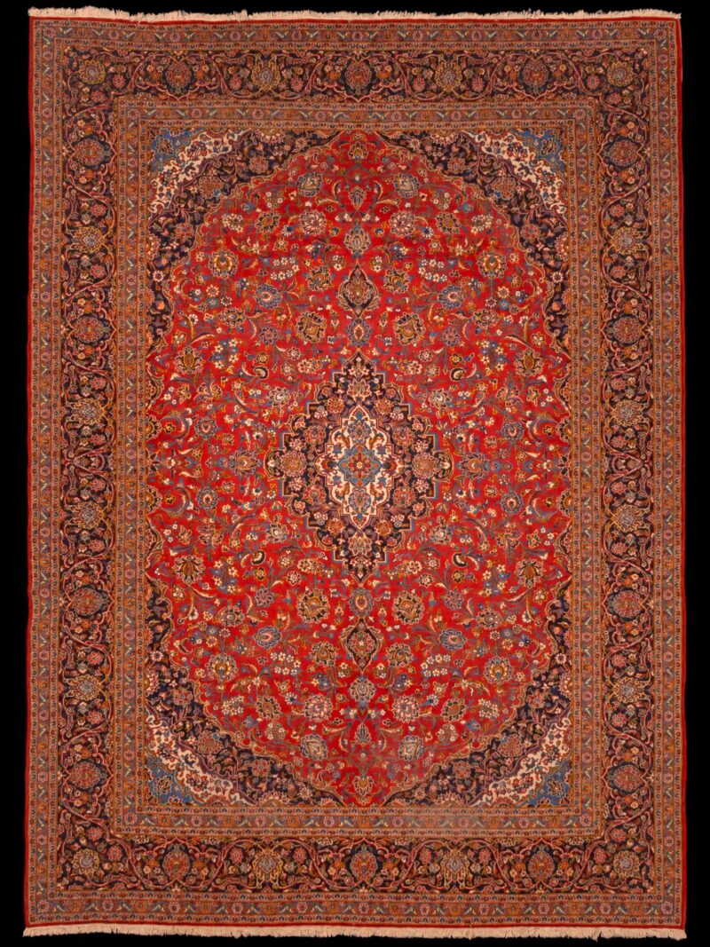 Punainen käsinsolmittu Keshan-villamatto, 441 × 322 cm