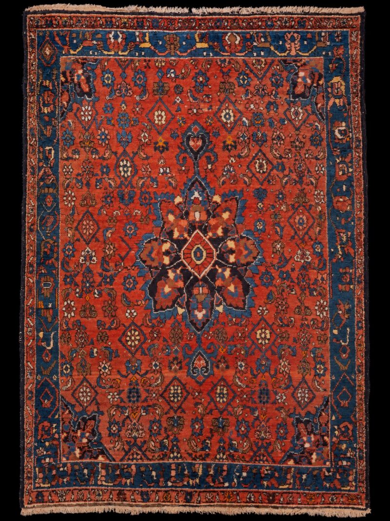 Punainen käsinsolmittu Malayer-villamatto, 195 × 141 cm