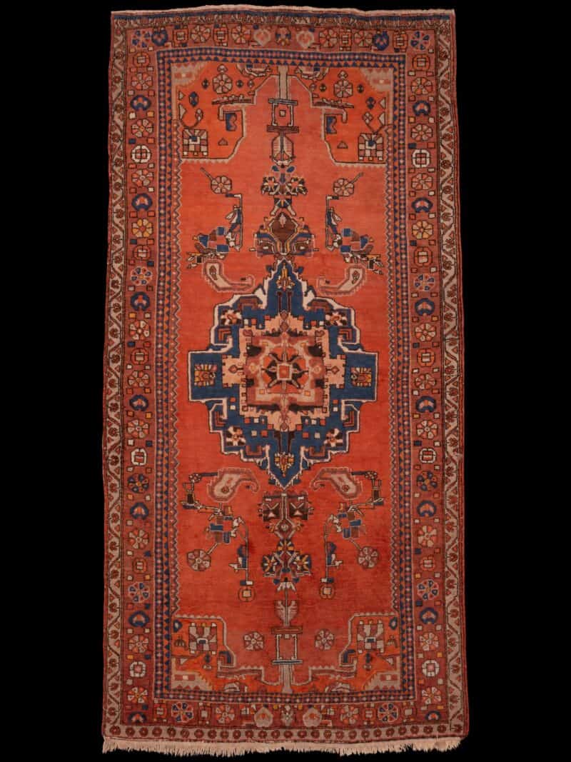Punainen käsinsolmittu Malayer-villamatto, 260 × 131 cm