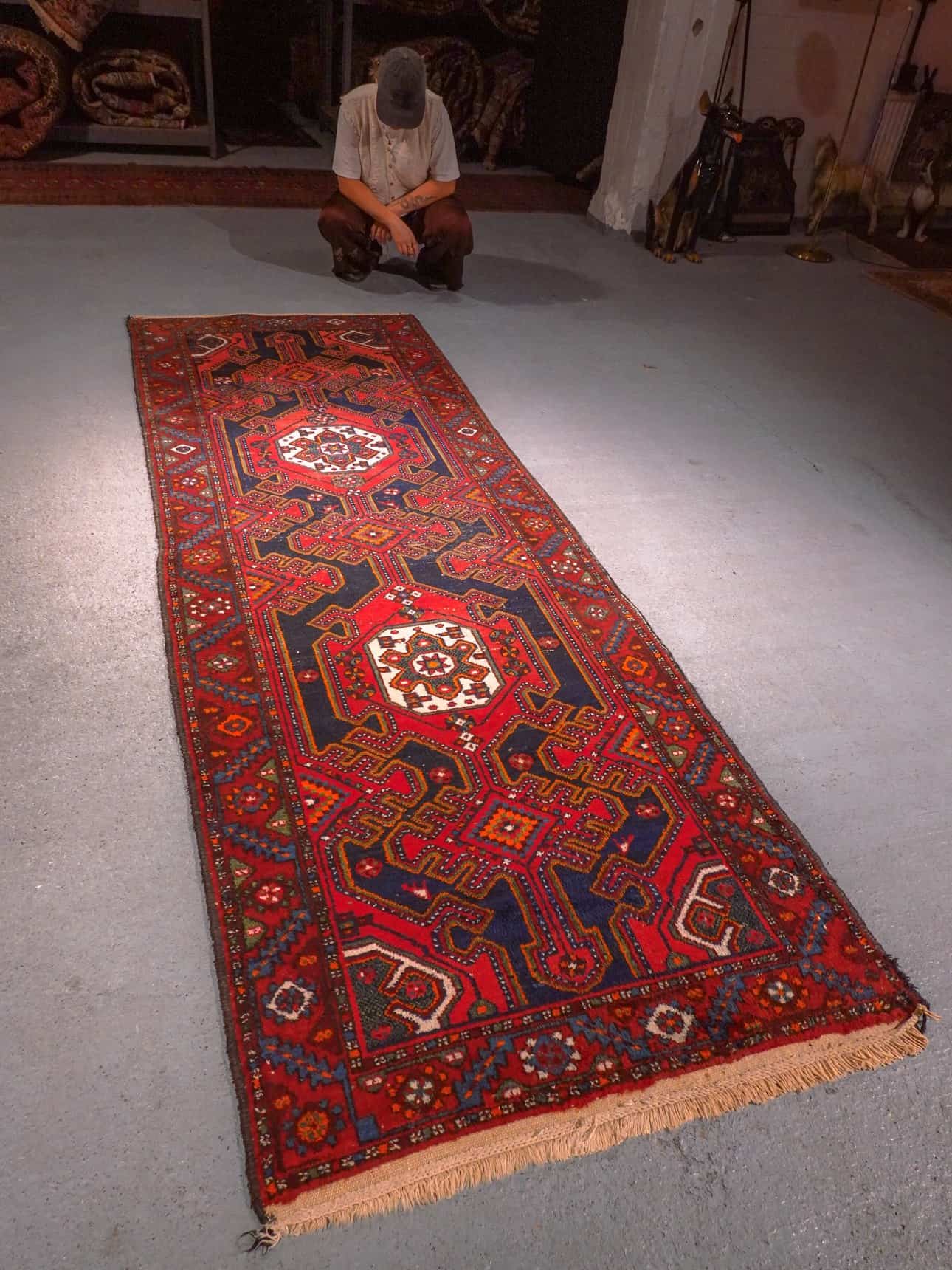 Punainen käsinsolmittu Malayer-villamatto, 300 × 103 cm
