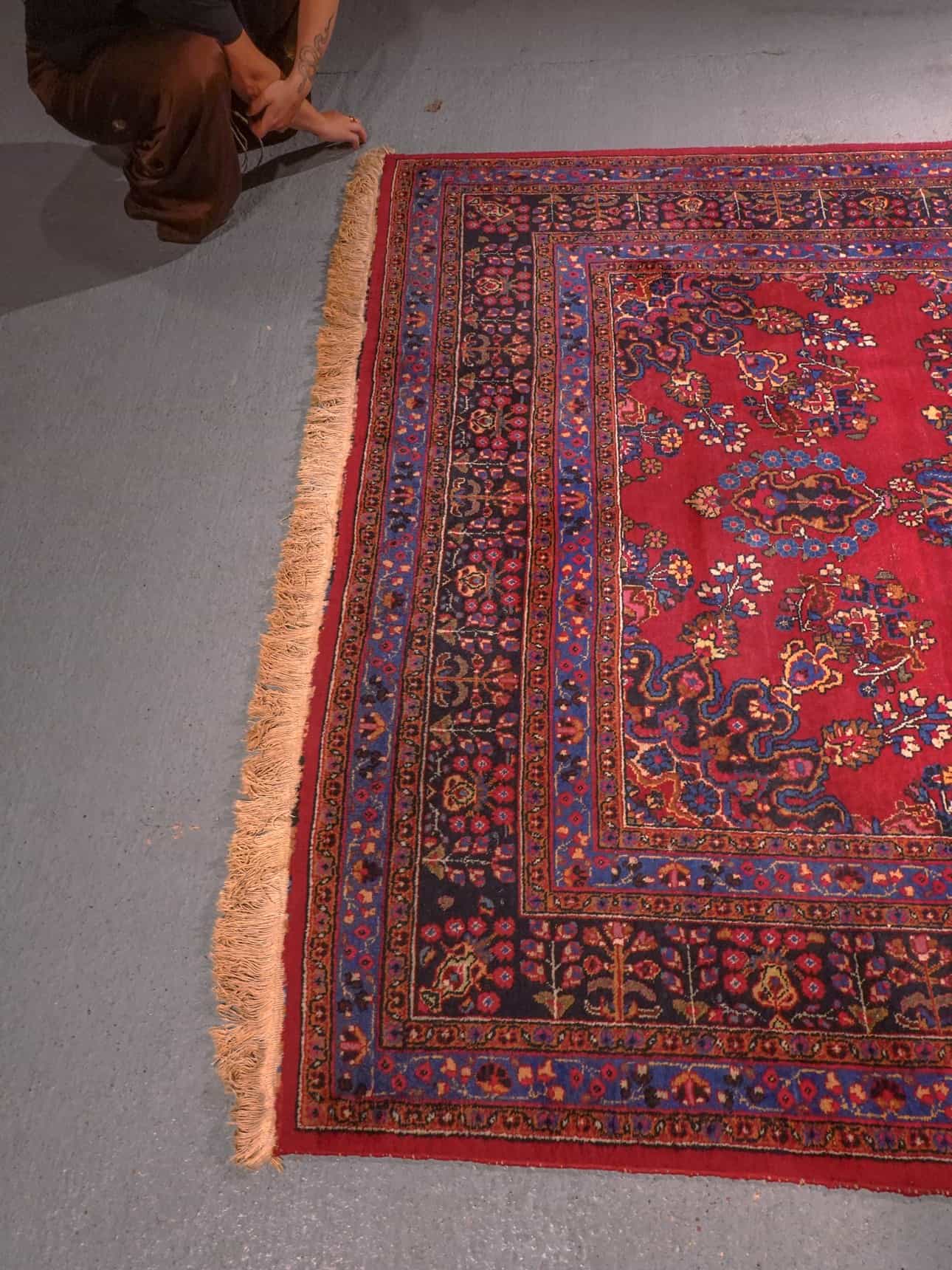 Punainen käsinsolmittu Meshed-villamatto, 295 × 200 cm