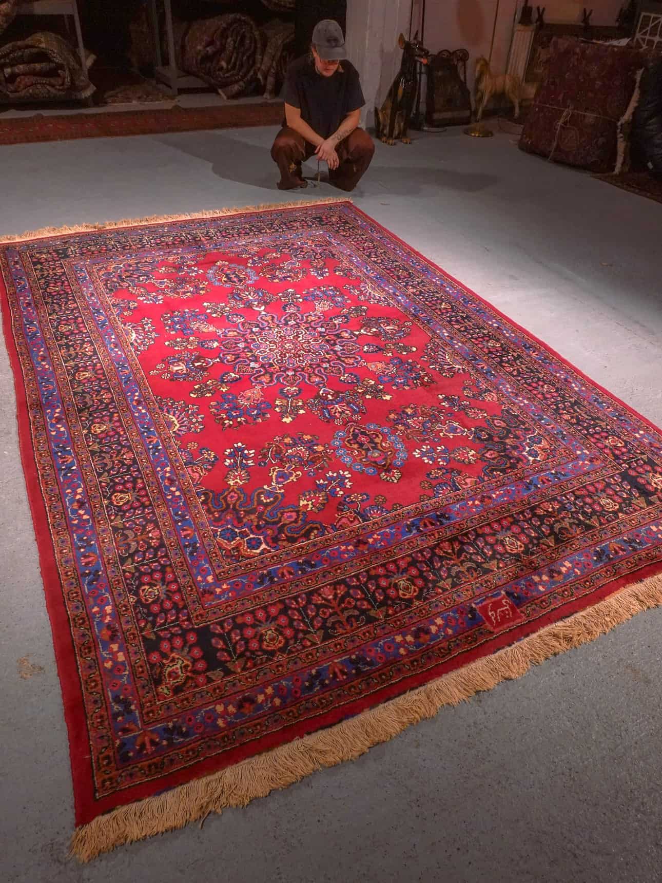 Punainen käsinsolmittu Meshed-villamatto, 295 × 200 cm