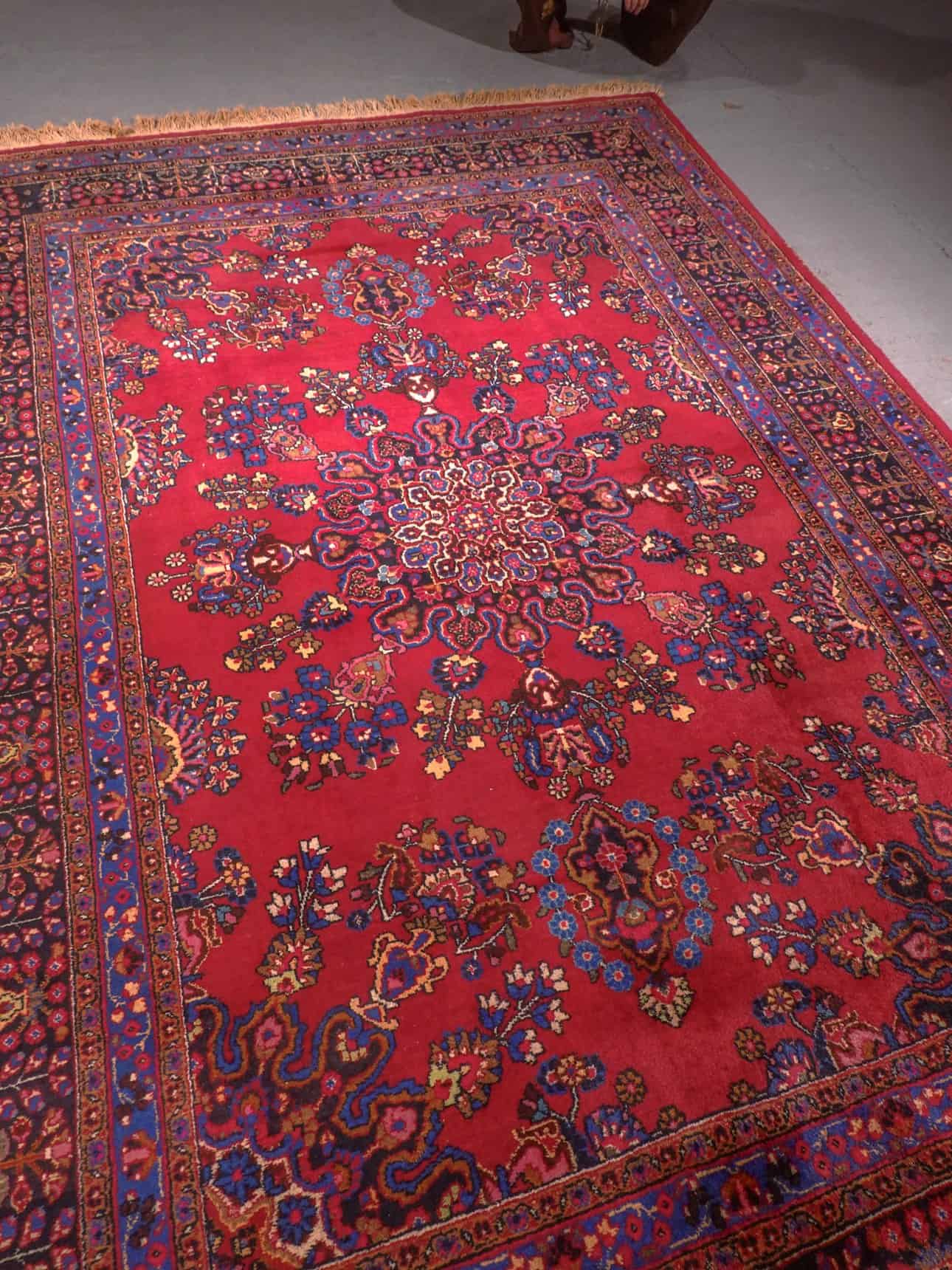 Punainen käsinsolmittu Meshed-villamatto, 295 × 200 cm