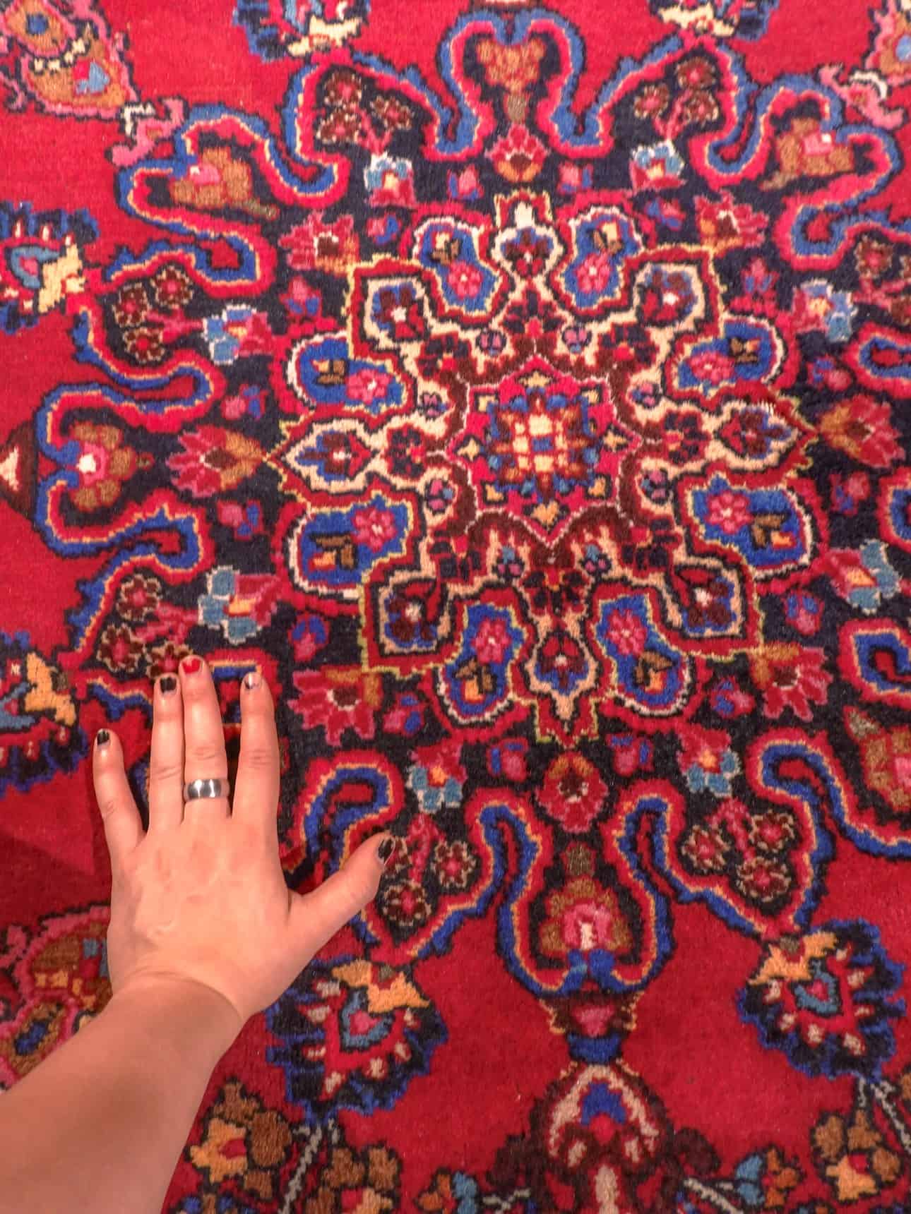 Punainen käsinsolmittu Meshed-villamatto, 295 × 200 cm