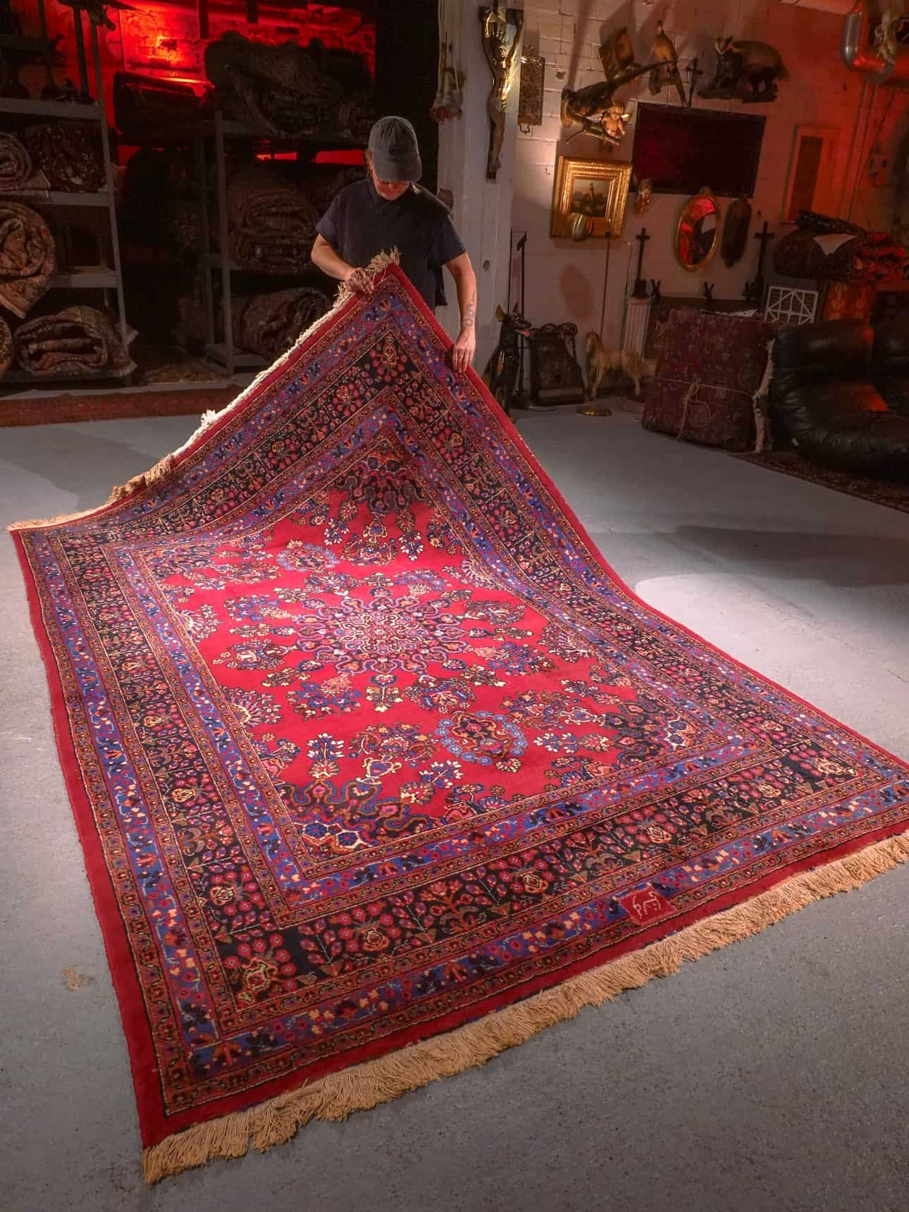 Punainen käsinsolmittu Meshed-villamatto, 295 × 200 cm