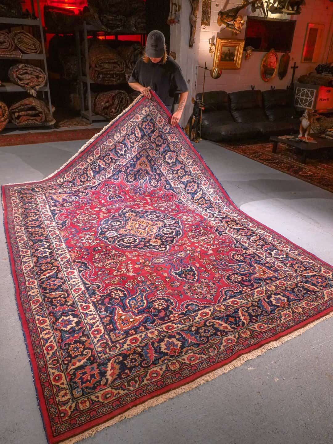 Punainen käsinsolmittu Meshed-villamatto, 295 × 210 cm