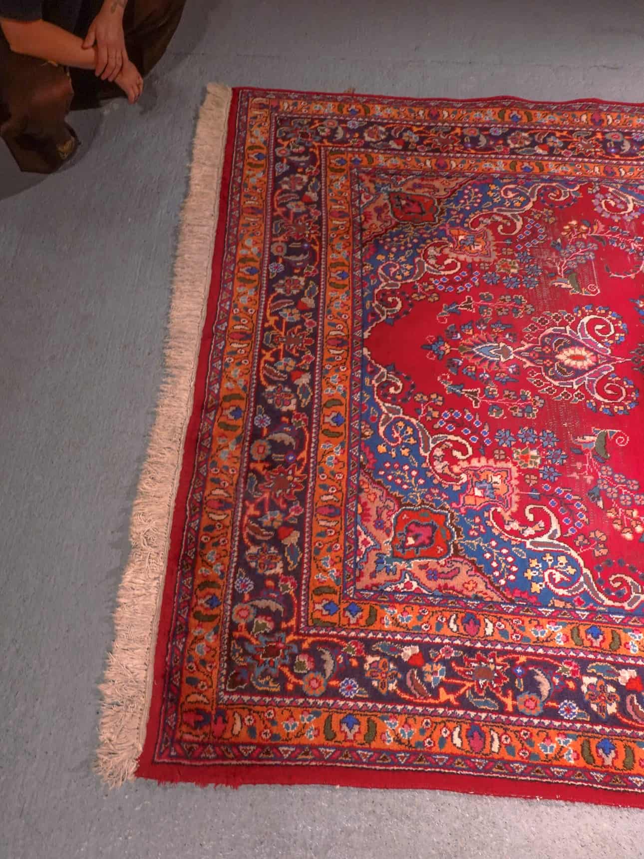 Punainen käsinsolmittu Meshed-villamatto, 300 × 185 cm