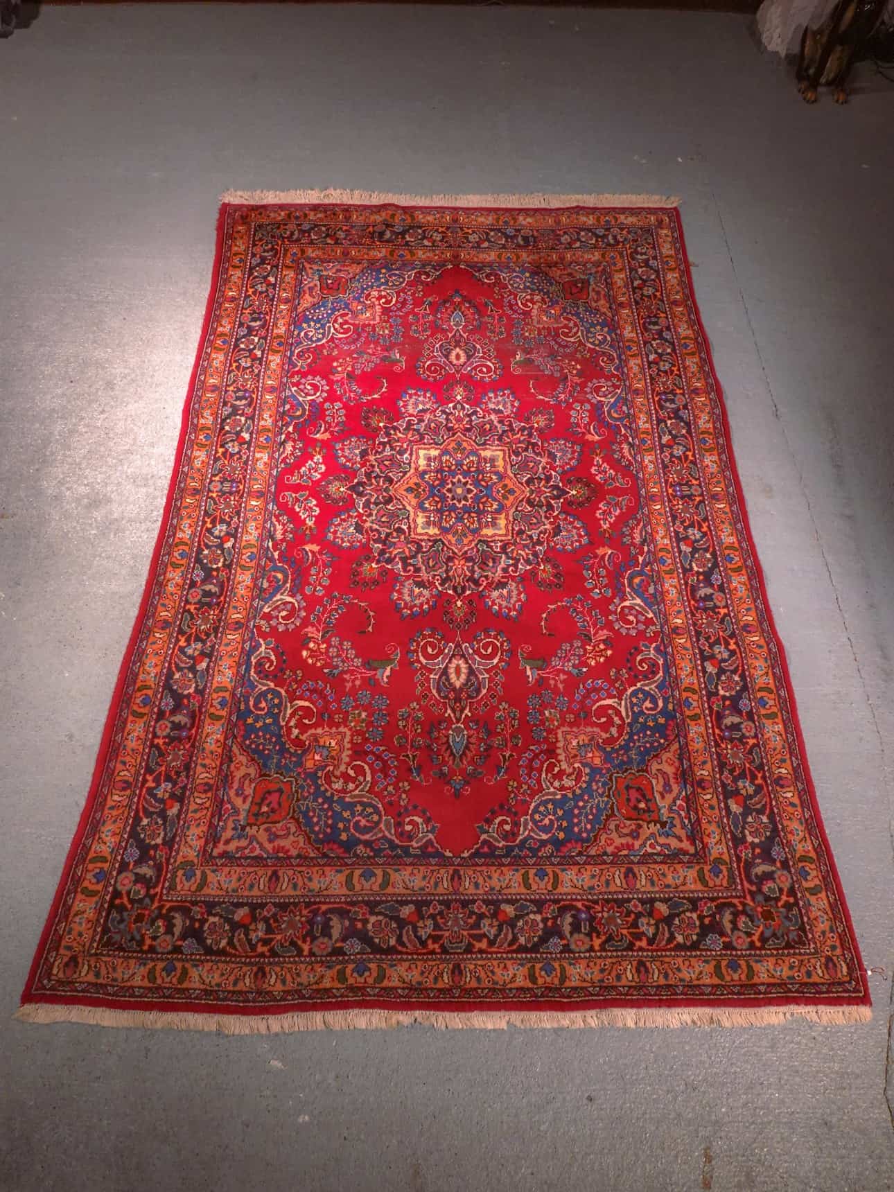 Punainen käsinsolmittu Meshed-villamatto, 300 × 185 cm